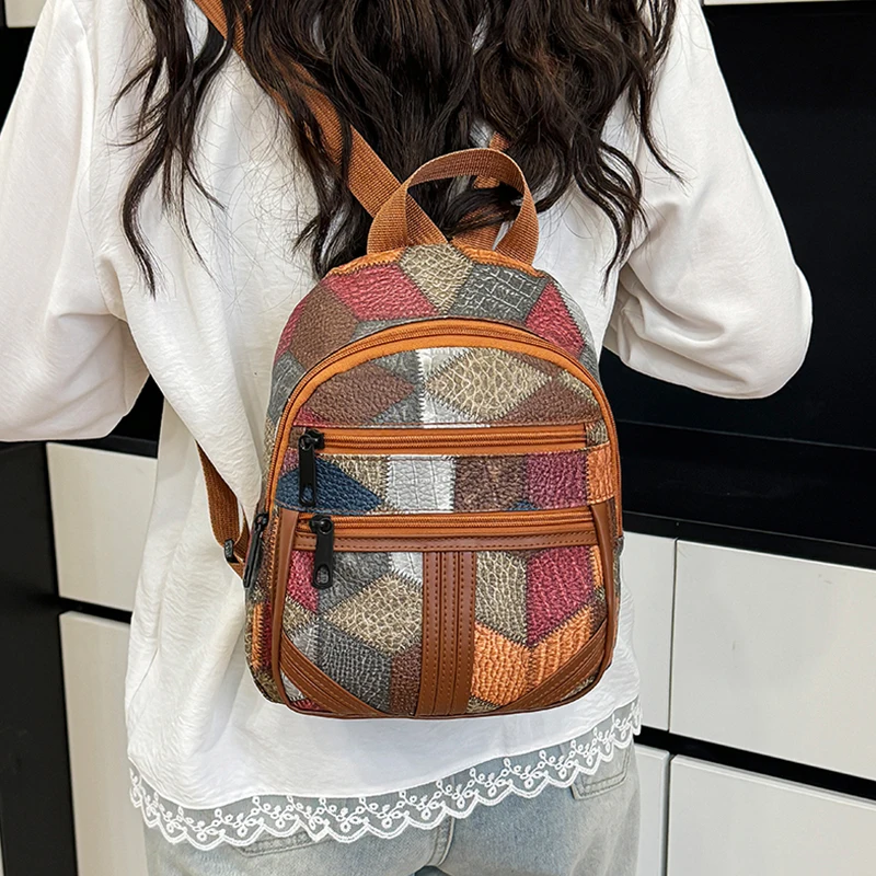 Fashion Backpack Women - Style Women's Patchwork Backpack Multi-texture Design